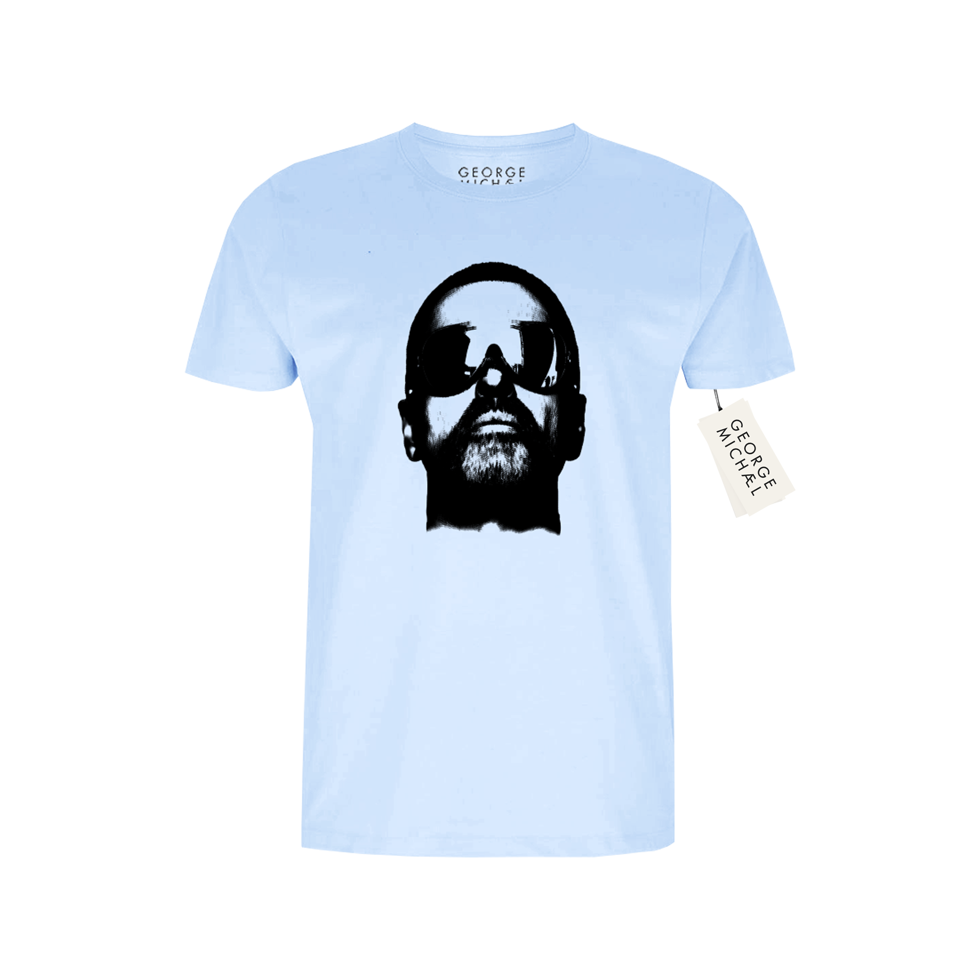 Baby Blue T-Shirt with a Black Mono Shades photo graphic print of George Michael