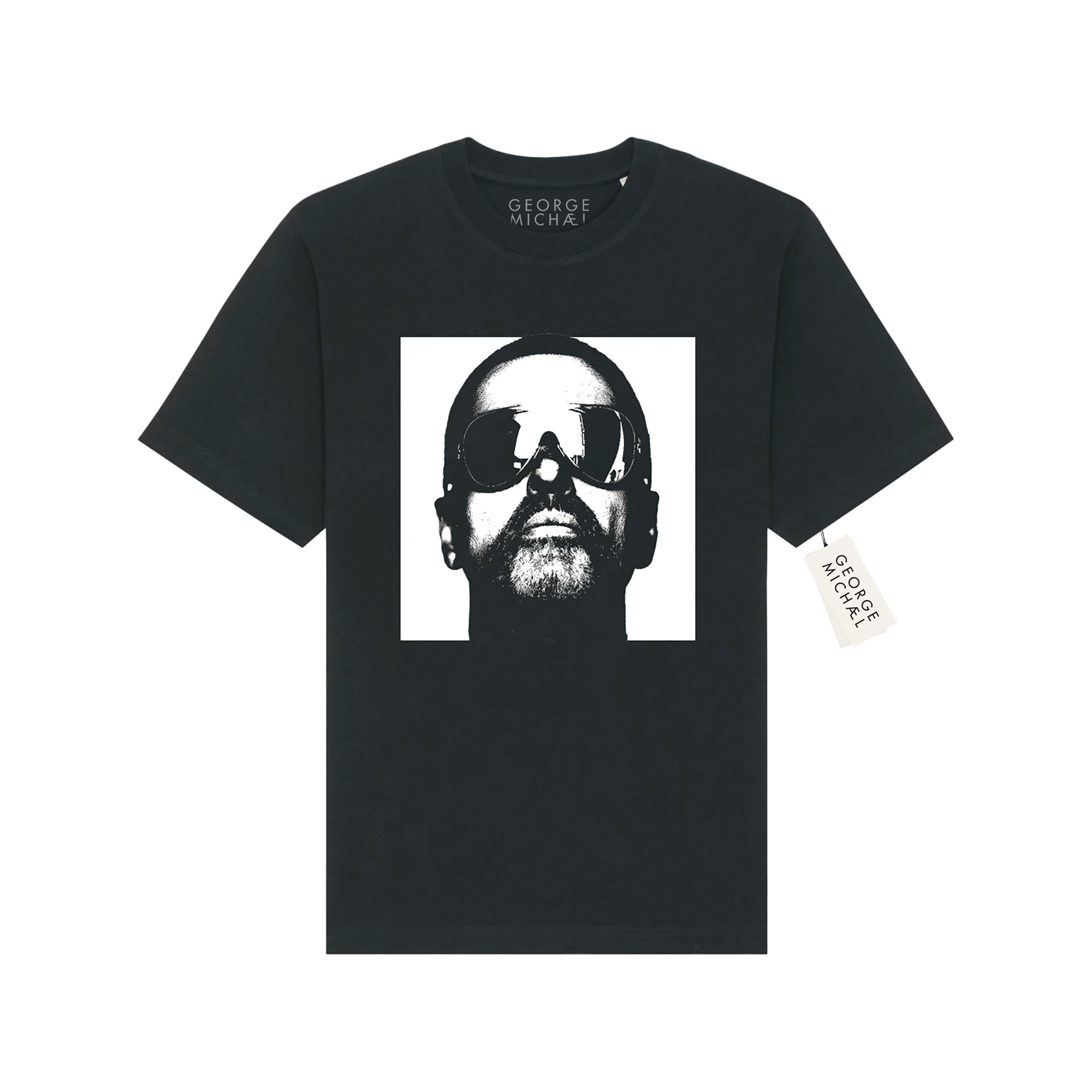 Black T-Shirts with White Shades photo in mono graphic print of George Michael