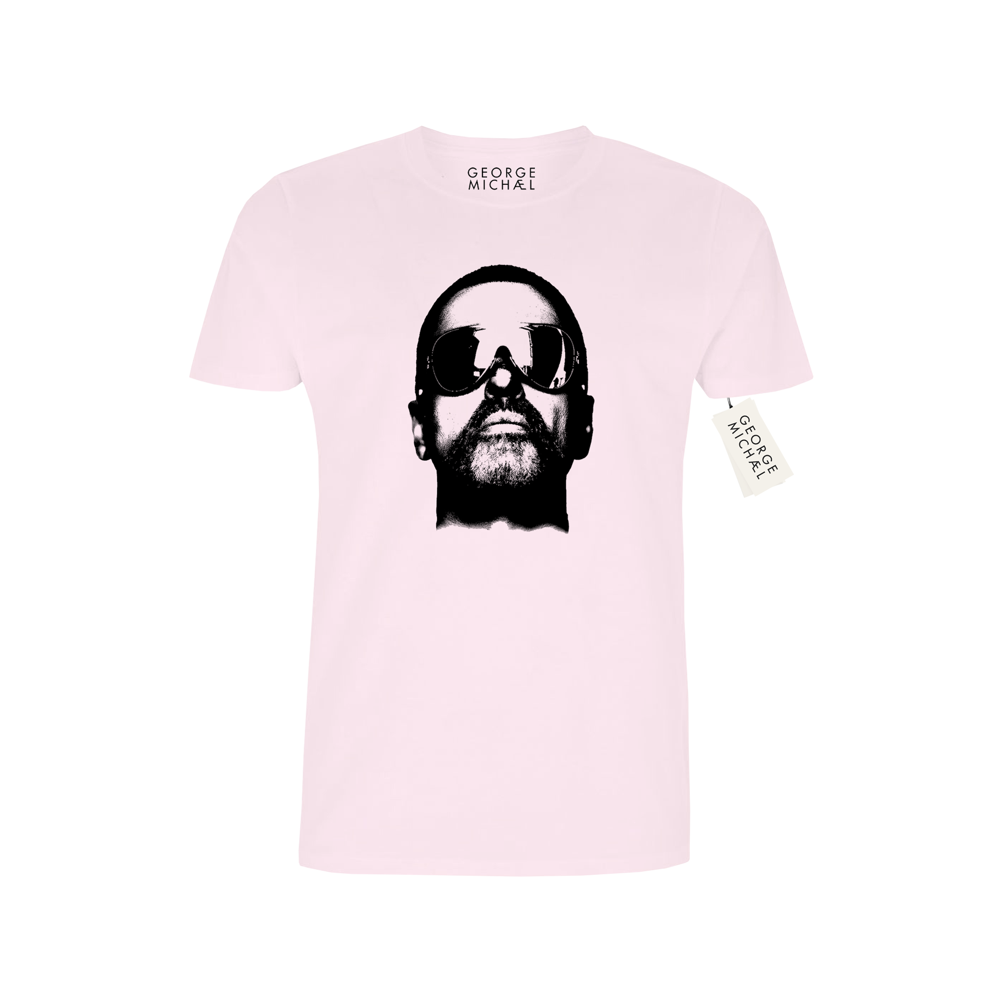 Baby Pink T-Shirt with George Michael Mono shades graphic photo print in black