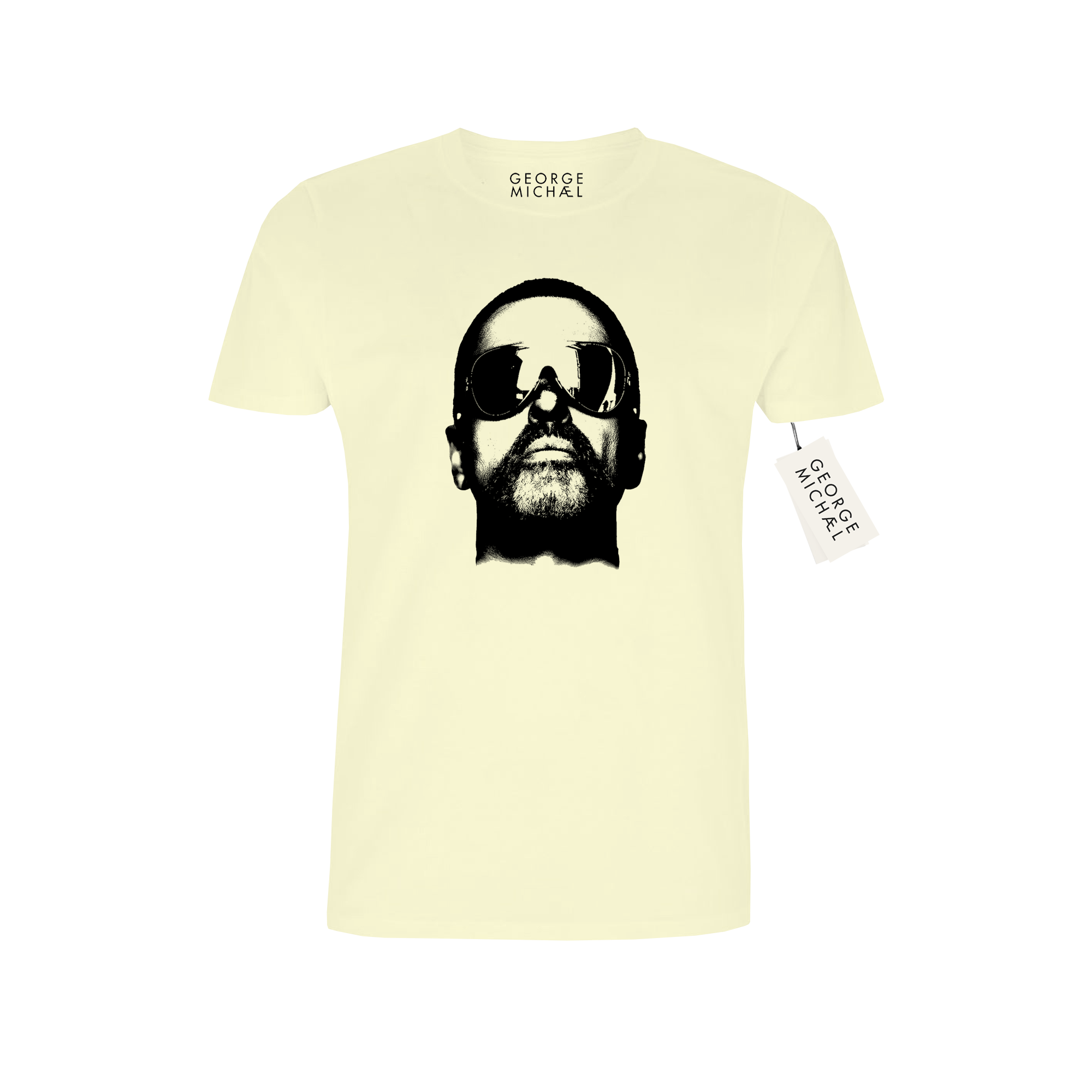 Baby yellow T-Shirt with George Michael Black Mono shades graphic photo print