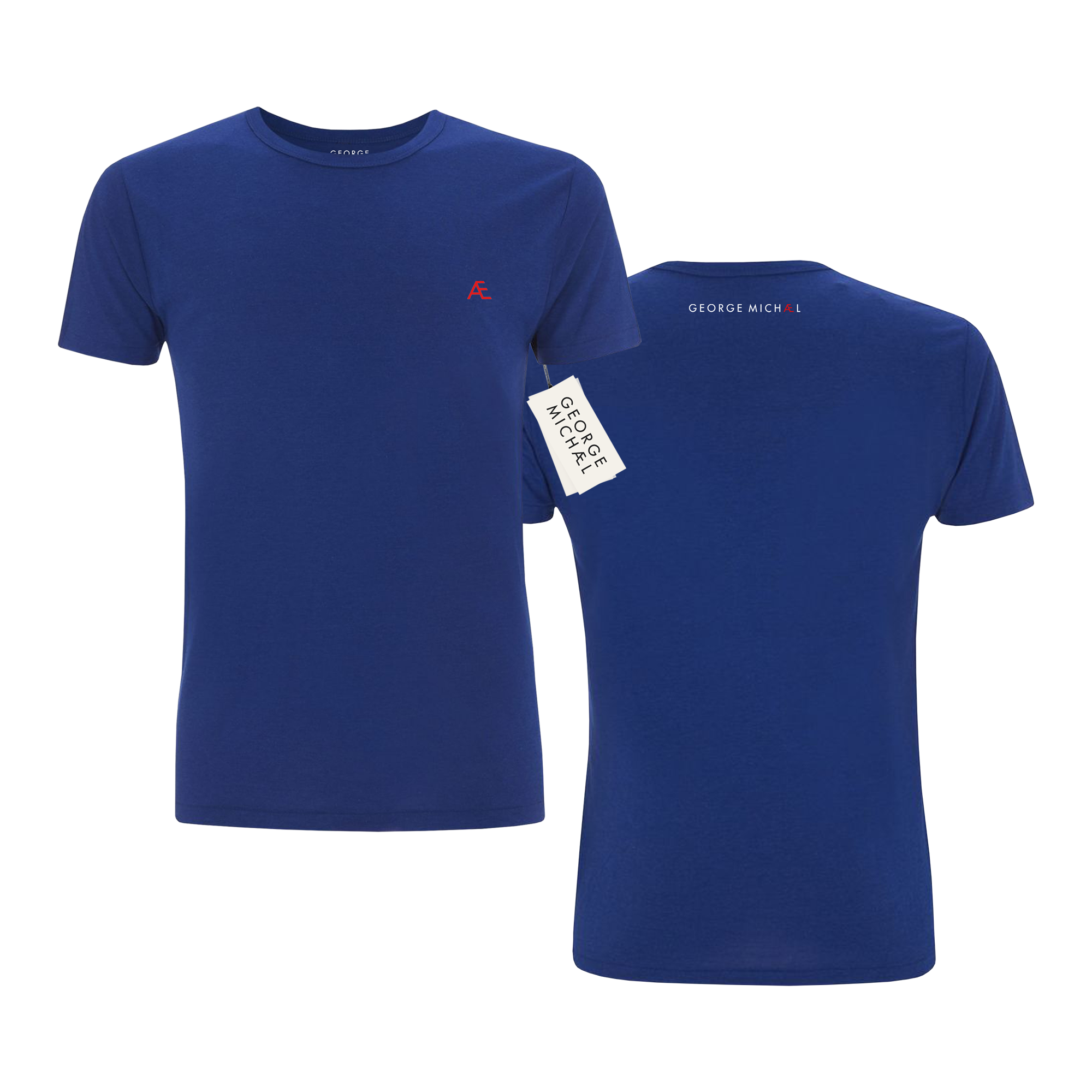 George Michael Cobalt Blue T-Shirt with Red AE Logo print on the right of the chest