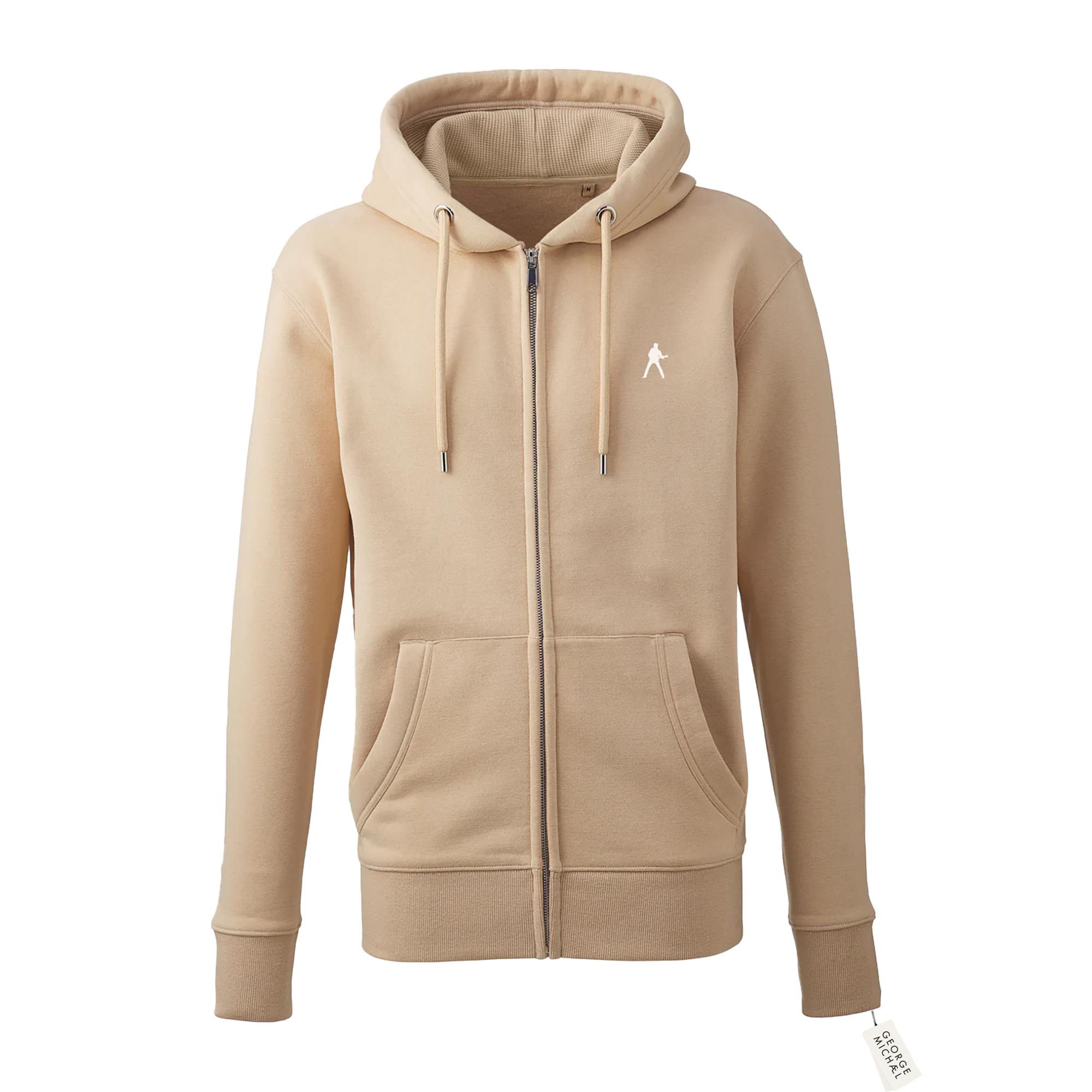 Sand coloured Hoodie with drawstrings and white Georgie Michael small logo