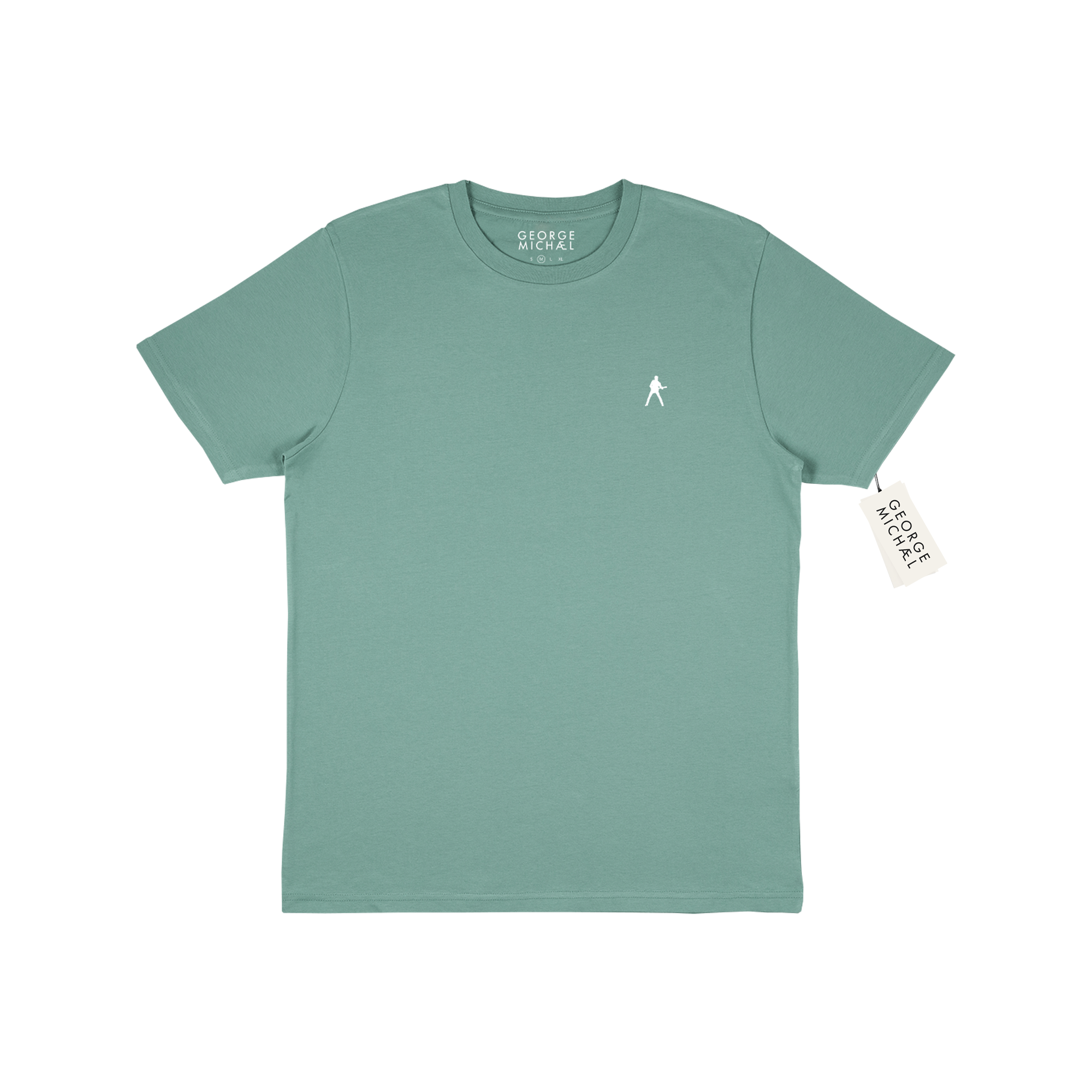 George Michael Icon Tee with white logo in Sage Green
